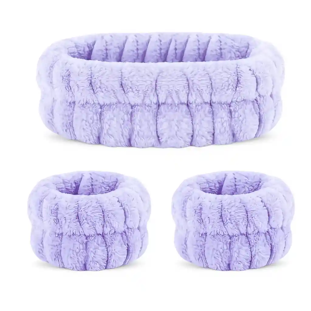 Kit Diadema Balaca + Muñequeras Bandas Cuidado Facial Rostro