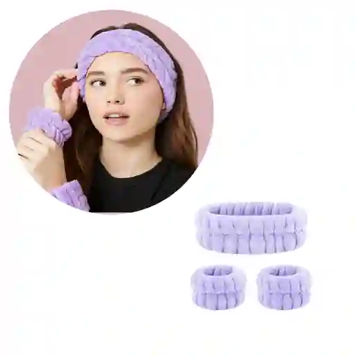 Kit Diadema Balaca + Muñequeras Bandas Cuidado Facial Rostro