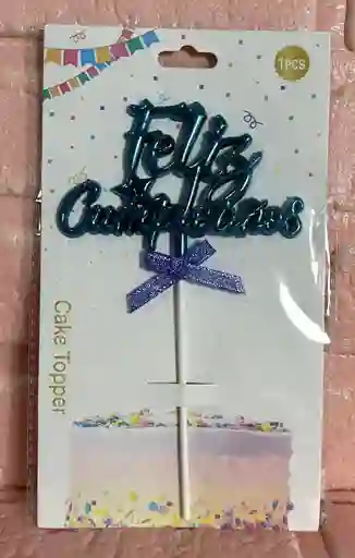Topper Toppers Feliz Cumpleaños Metalizado Azul