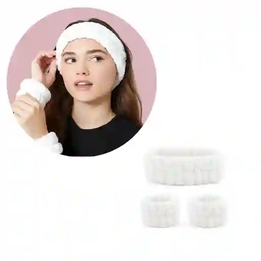 Kit Diadema Balaca + Muñequeras Bandas Cuidado Facial Rostro