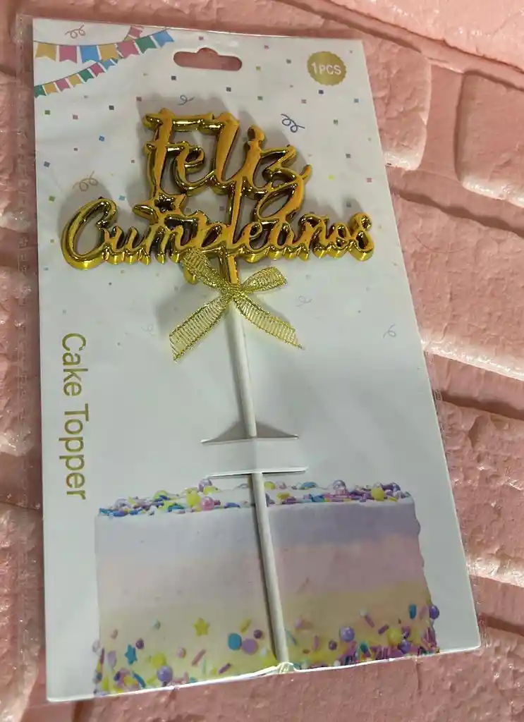 Topper Toppers Feliz Cumpleaños Metalizado Dorado