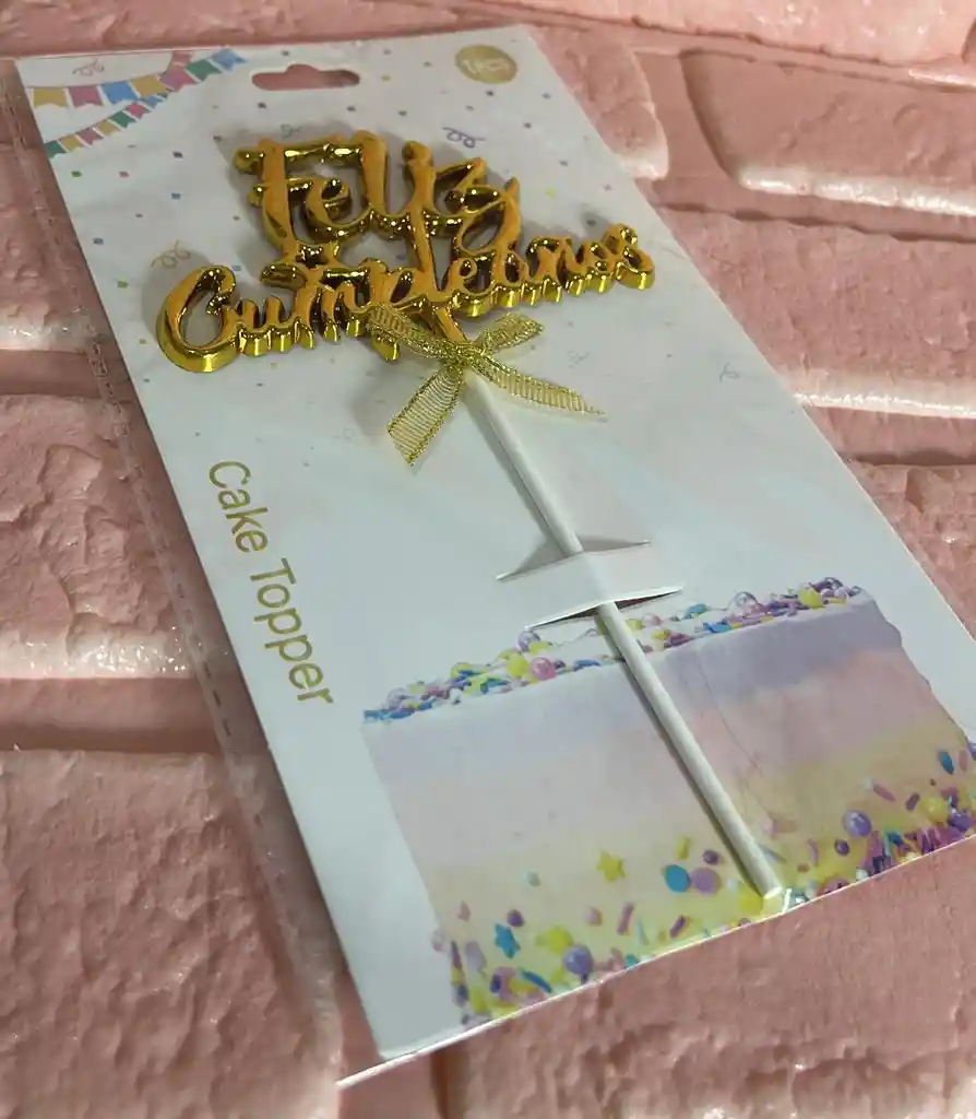 Topper Toppers Feliz Cumpleaños Metalizado Dorado