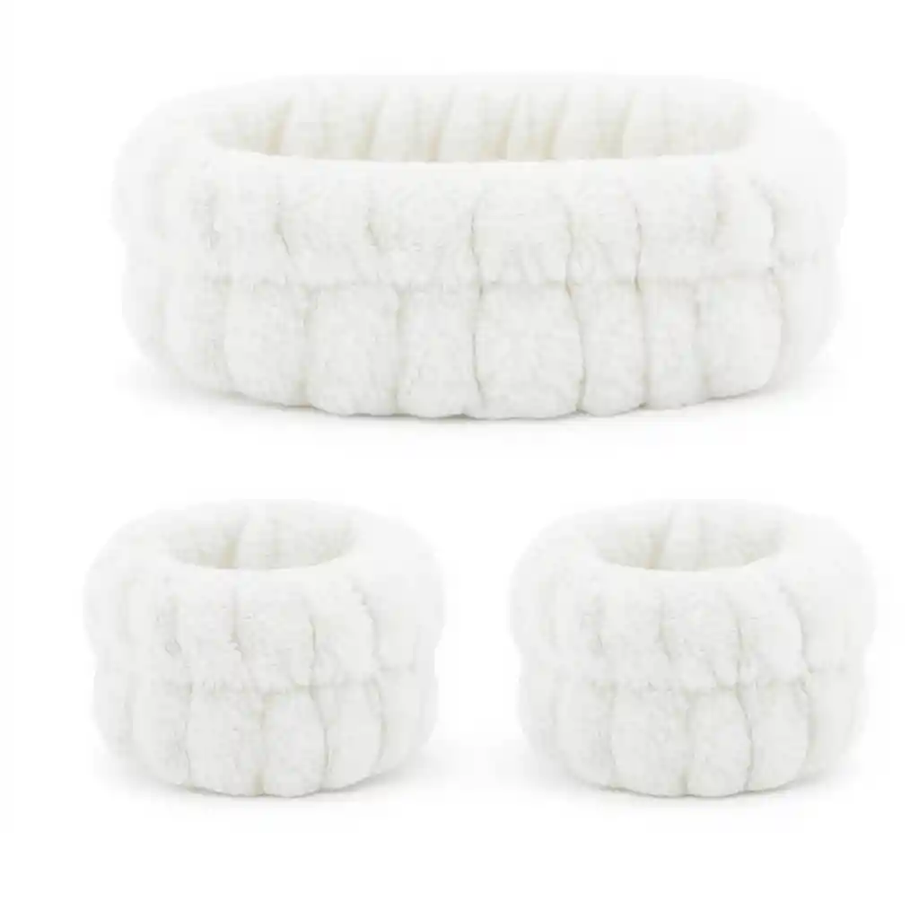 Kit Diadema Balaca + Muñequeras Bandas Cuidado Facial Rostro