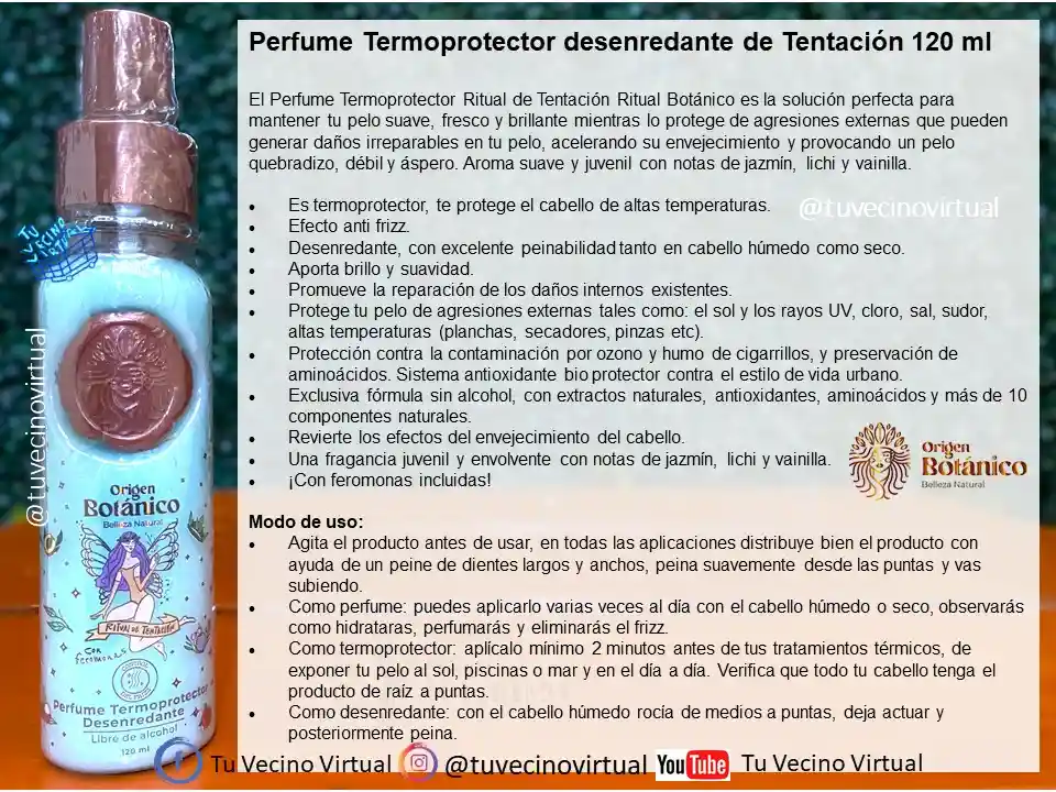 Perfume Termoprotector Desenredante Ritual De Tentacion Ritual Botanico