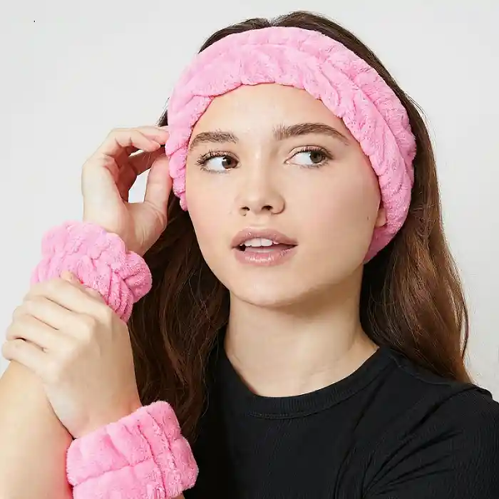 Kit Diadema Balaca + Muñequeras Bandas Cuidado Facial Rostro