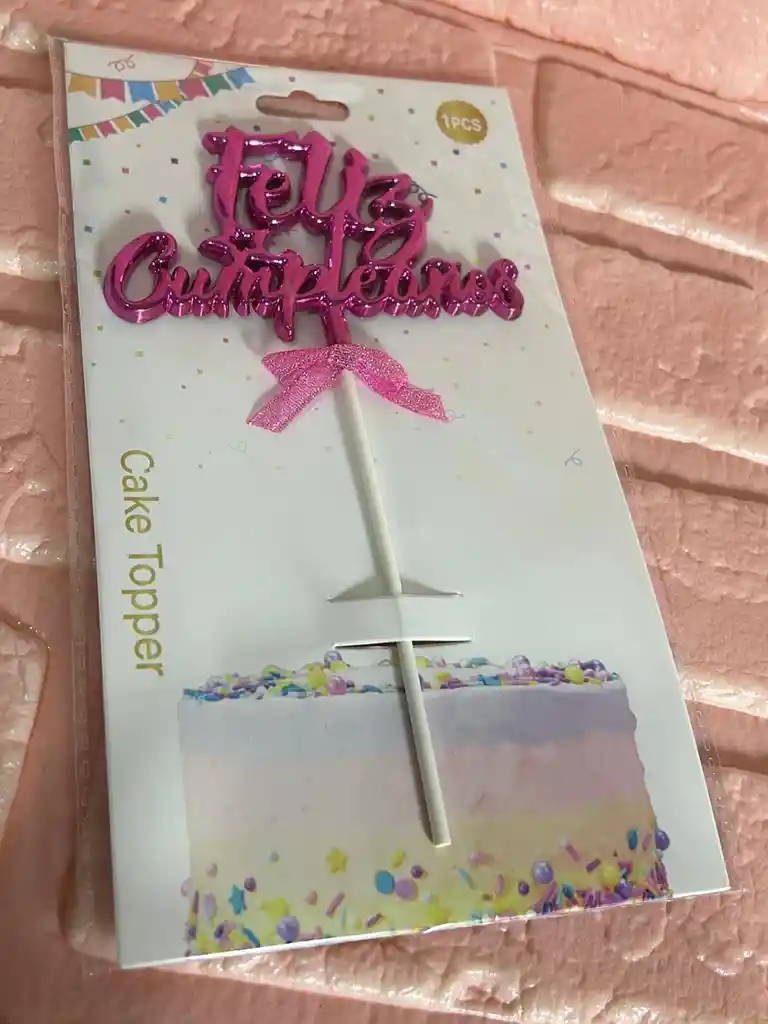 Topper Toppers Feliz Cumpleaños Metalizado Fucsia