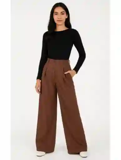 Pantalón Tipo Palazzo Tiro Alto - Santana Cocoa M
