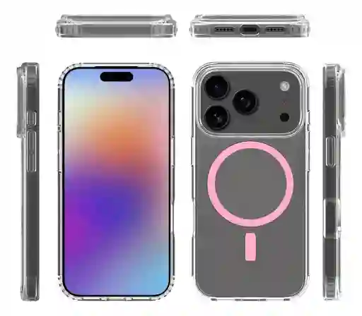 Estuche Transparente Magsafe Iphone 17 Pro Rosado
