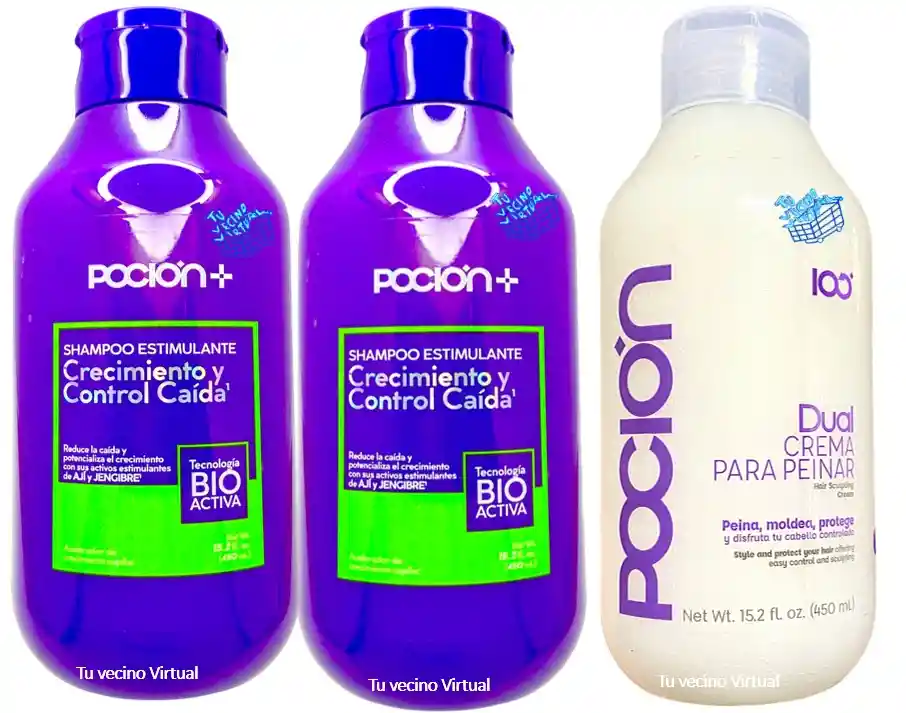 2 Shampoo Crecimiento Y Caida Y Crema De Peinar Pocion