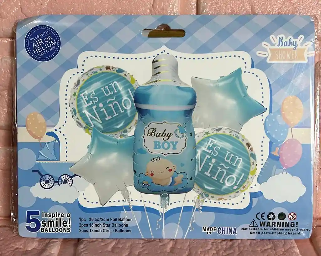 Bouquet De Globos Baby Shower Tetero Azul X5 Piezas