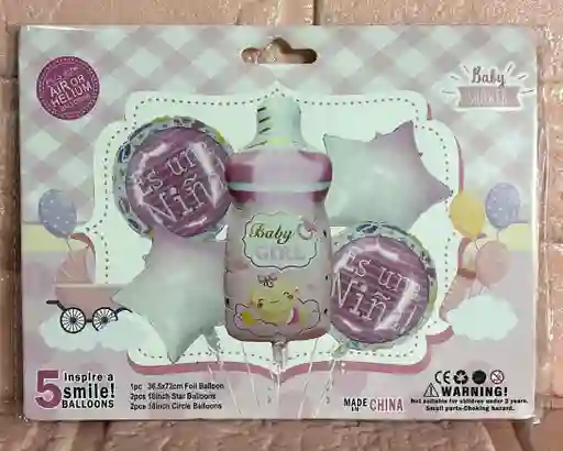 Bouquet De Globos Baby Shower Tetero Rosado X5 Piezas