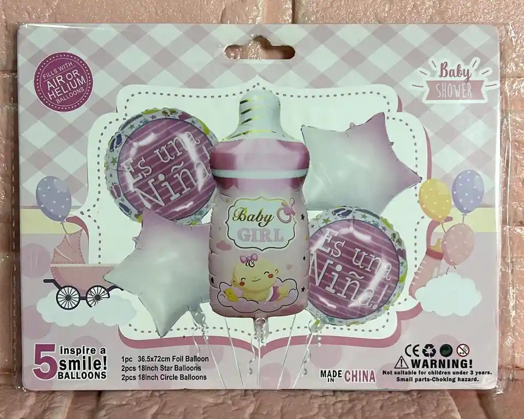 Bouquet De Globos Baby Shower Tetero Rosado X5 Piezas