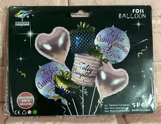 Bouquet De Globos Regalos Feliz Cumpleaños X5 Piezas