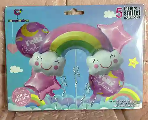 Bouquet De Globos Nubes Arcoiris X5 Piezas