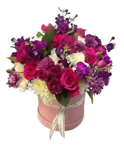 Caja Premium De Rosas Y Flores Moradas