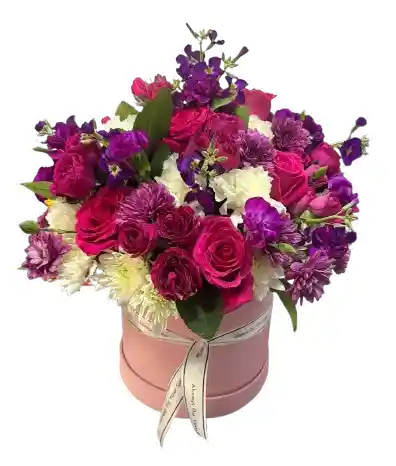 Caja Premium De Rosas Y Flores Moradas