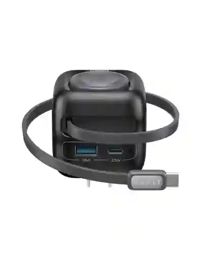 Cargador De Viaje Havit Uc250 Gan 35w 2 Puertos Usb + Cable Retráctil