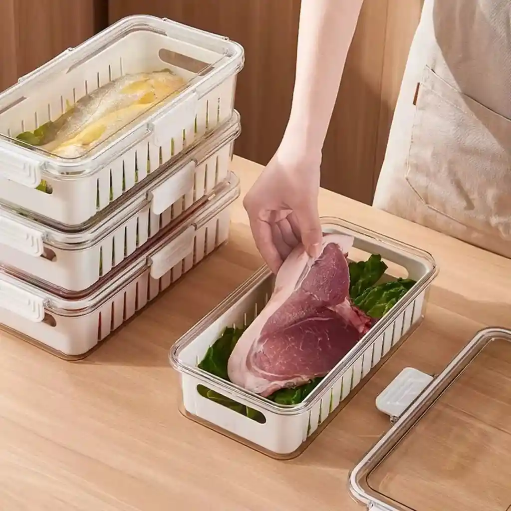 Contenedor Alimentos Nevera Organizador Con Cierre Hermético Y Filtro Escurridor 2.0 Litros