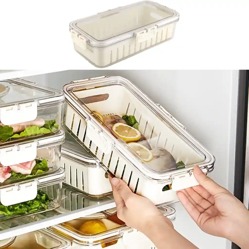 Contenedor Alimentos Nevera Organizador Con Cierre Hermético Y Filtro Escurridor 2.0 Litros