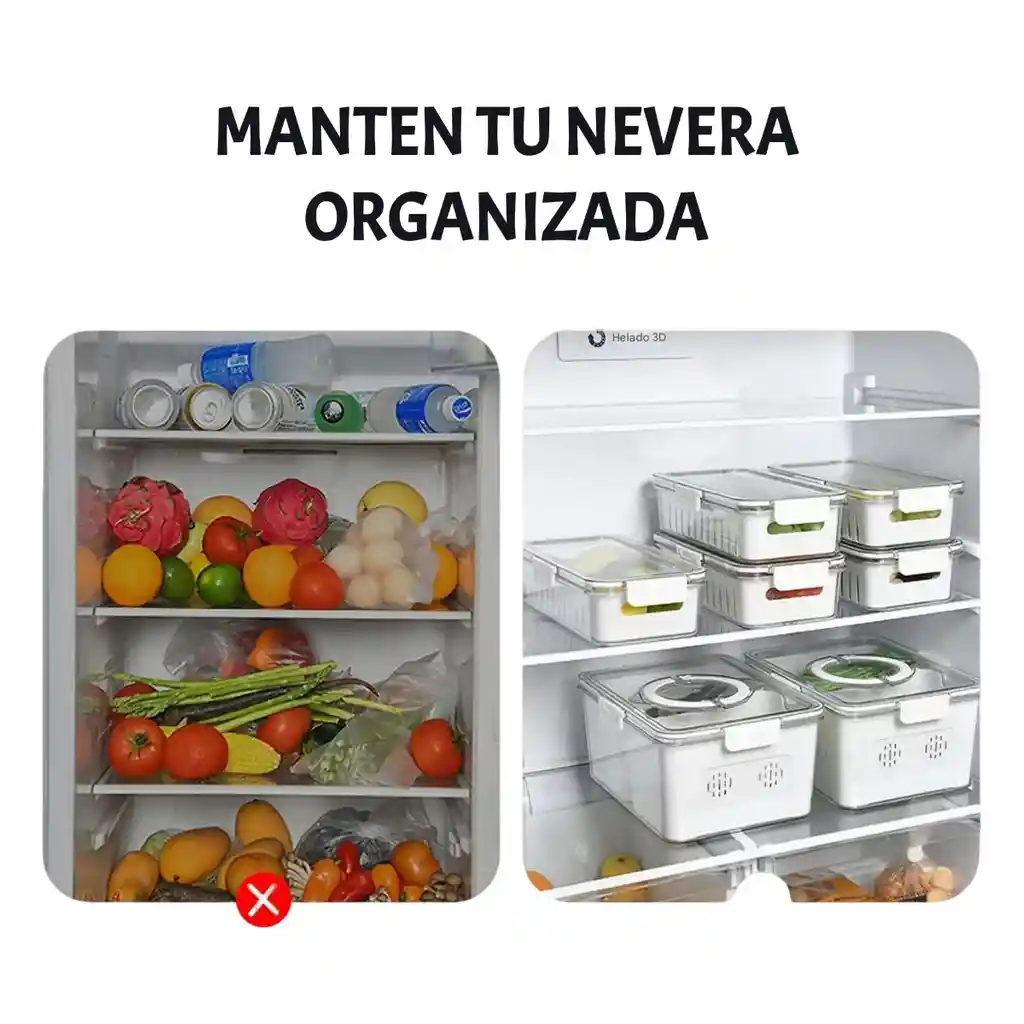 Contenedor Alimentos Nevera Organizador Con Cierre Hermético Y Filtro Escurridor 2.0 Litros