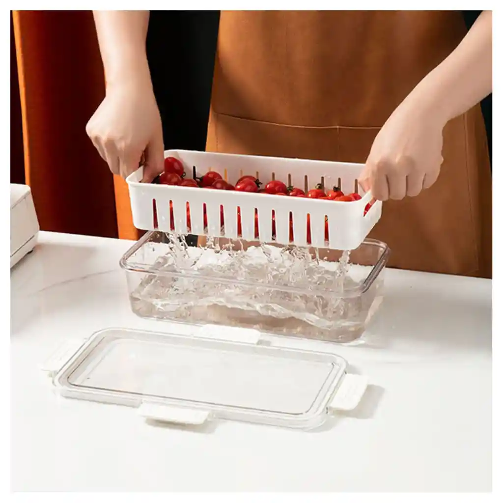 Contenedor Alimentos Nevera Organizador Con Cierre Hermético Y Filtro Escurridor 2.0 Litros