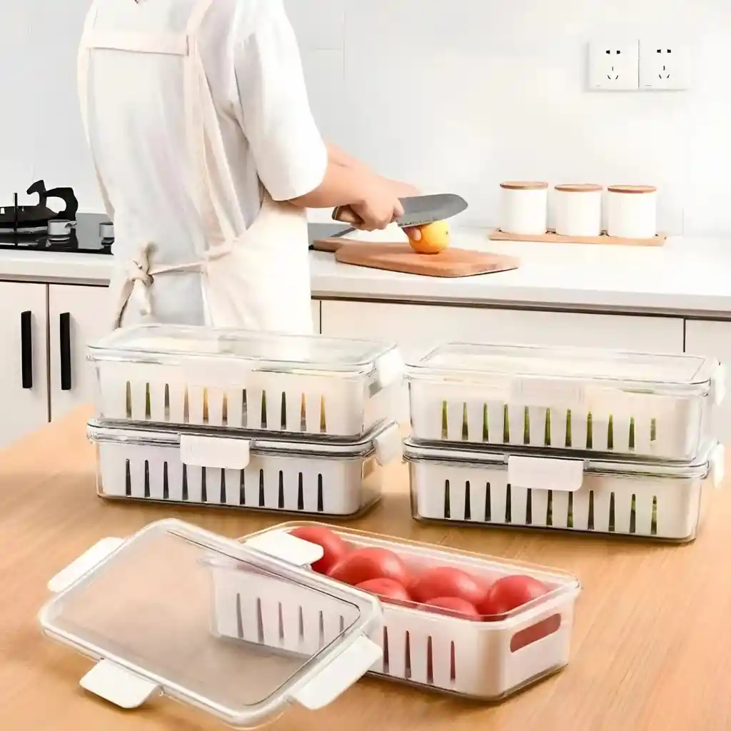 Contenedor Alimentos Nevera Organizador Con Cierre Hermético Y Filtro Escurridor 2.0 Litros