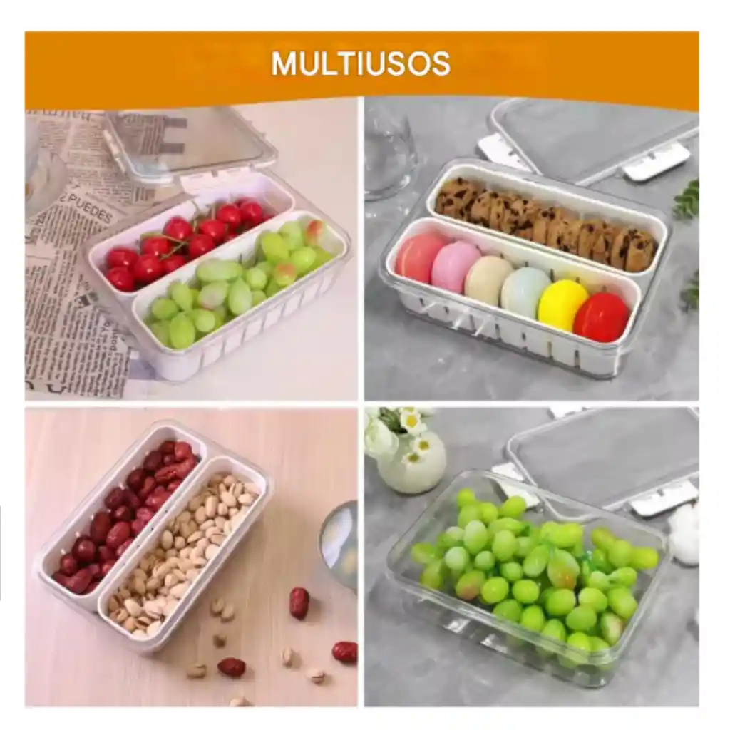 Contenedor Alimentos Nevera Organizador Con Compartimiento Doble Cierre Hermético Y Filtro Escurridor