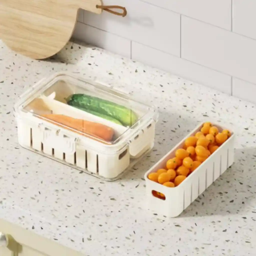 Contenedor Alimentos Nevera Organizador Con Compartimiento Doble Cierre Hermético Y Filtro Escurridor