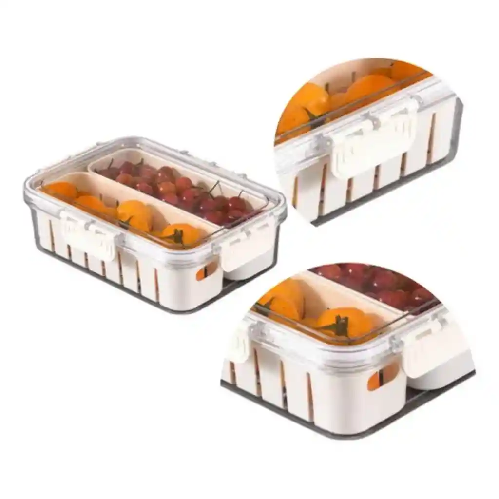 Contenedor Alimentos Nevera Organizador Con Compartimiento Doble Cierre Hermético Y Filtro Escurridor