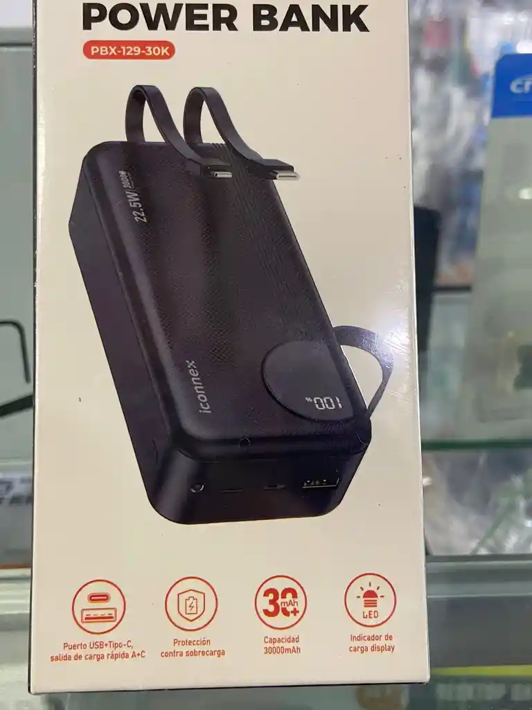 Potente Power Bank Rapido 30000mah, Ideal Para Viajes Y Oficina, Con Puertos Usb-a Y Usb-c, Display Led E Incluye Cables De Carga Rápida