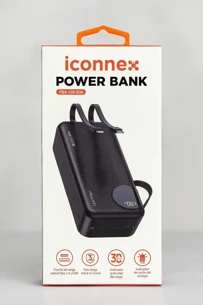 Potente Power Bank Rapido 30000mah, Ideal Para Viajes Y Oficina, Con Puertos Usb-a Y Usb-c, Display Led E Incluye Cables De Carga Rápida