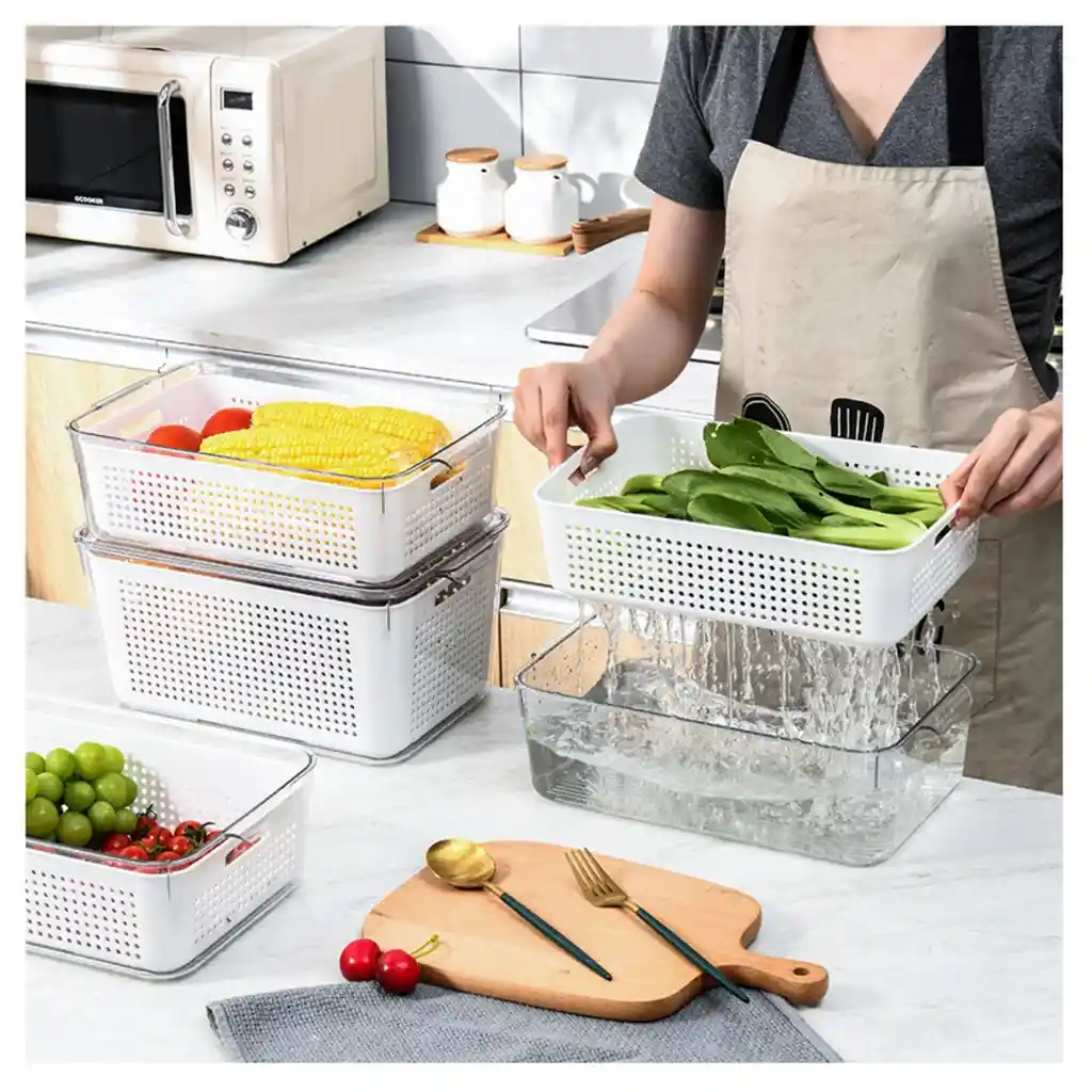 Contenedor Alimentos Nevera Organizador Hermético Y Filtro Escurridor 4.2 Lts
