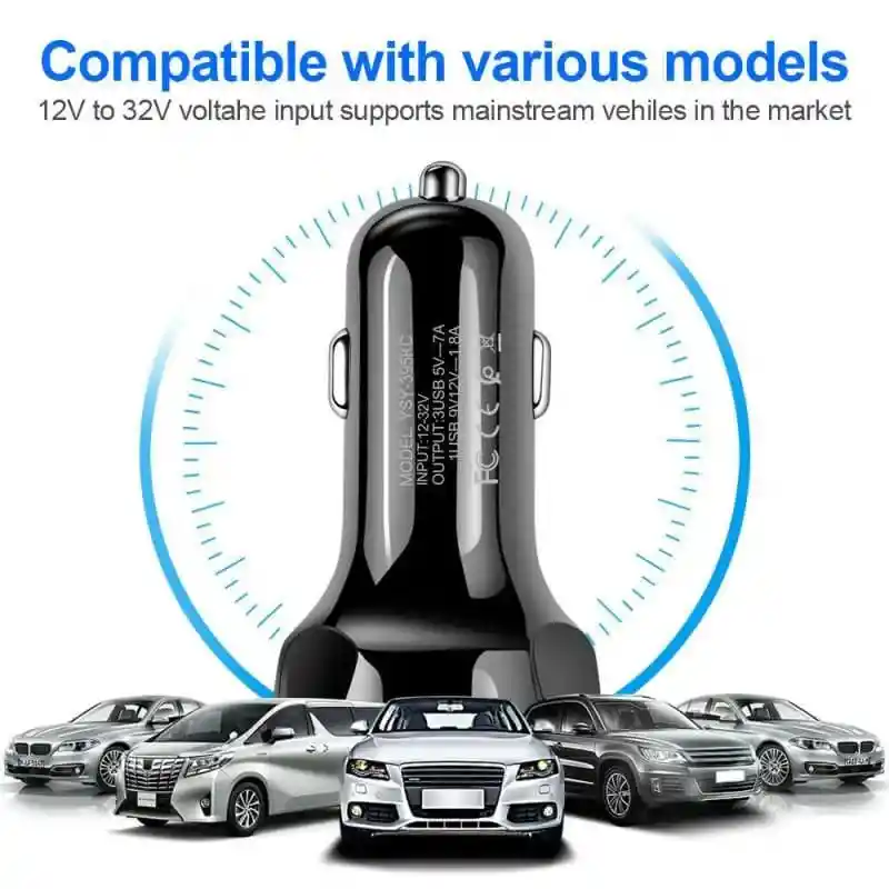 Cargador De Auto Carro 3 Puertos Usb Carga Rapida 55w Negro