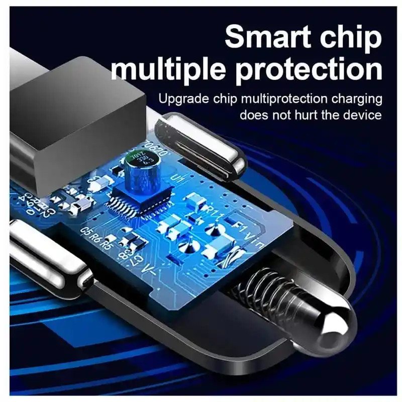 Cargador De Auto Carro 3 Puertos Usb Carga Rapida 55w Negro