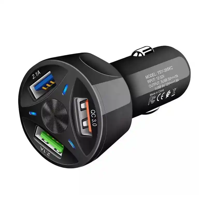Cargador De Auto Carro 3 Puertos Usb Carga Rapida 55w Negro