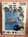 Bouquet Globos Kit Cumpleaños 72 Piezas Azul Oscuro/dorado/blanco