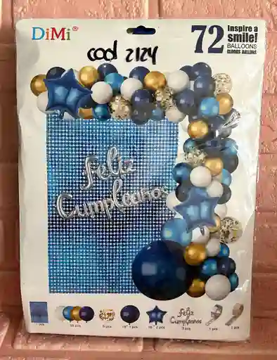 Bouquet Globos Kit Cumpleaños 72 Piezas Azul Oscuro/dorado/blanco