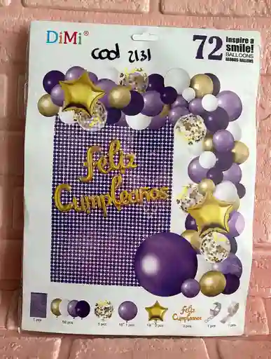 Bouquet Globos Kit Cumpleaños 72 Piezas Morado/lila/blanco/dorado