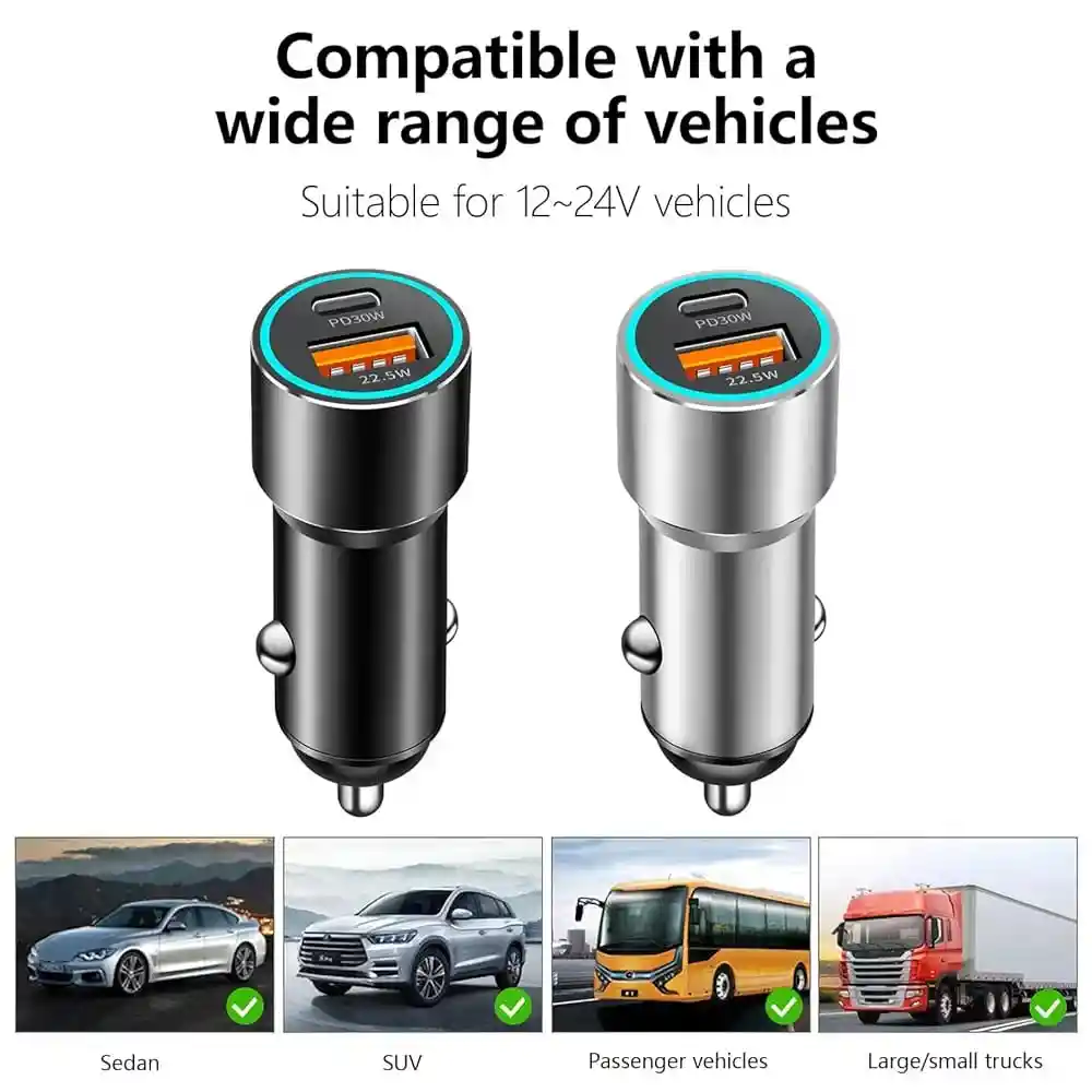 Cargador De Auto Para Carro Usb Tipo C