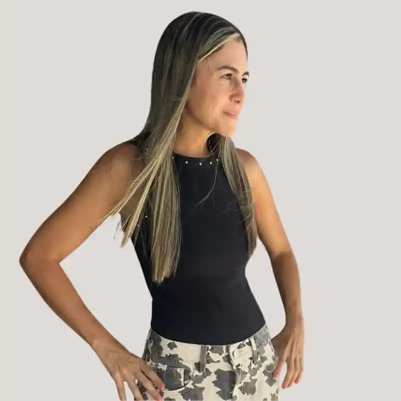 Camiseta Basica Rib Apliques Negro L