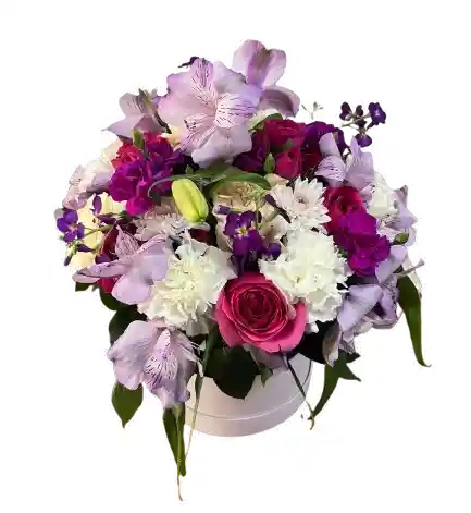 Caja Premium De Rosas Y Alstromelias Lilas