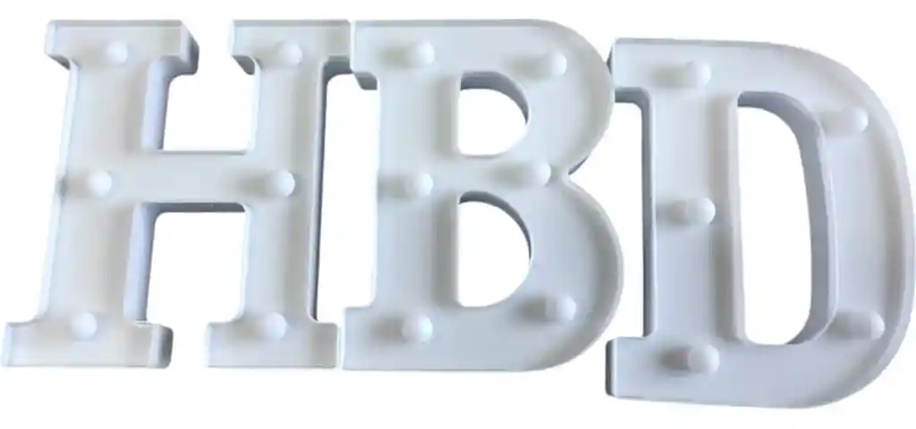 Letras Hbd De Luces Decoracion Fiesta 3d Blanco 16 Cm X1