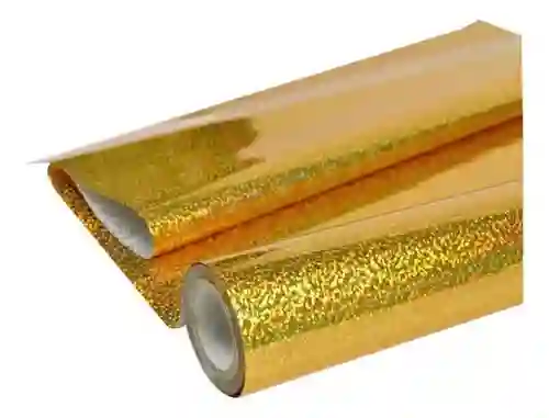Papel De Regalo Metalizado Hologramico X 5 Pliegos Dorado Navidad
