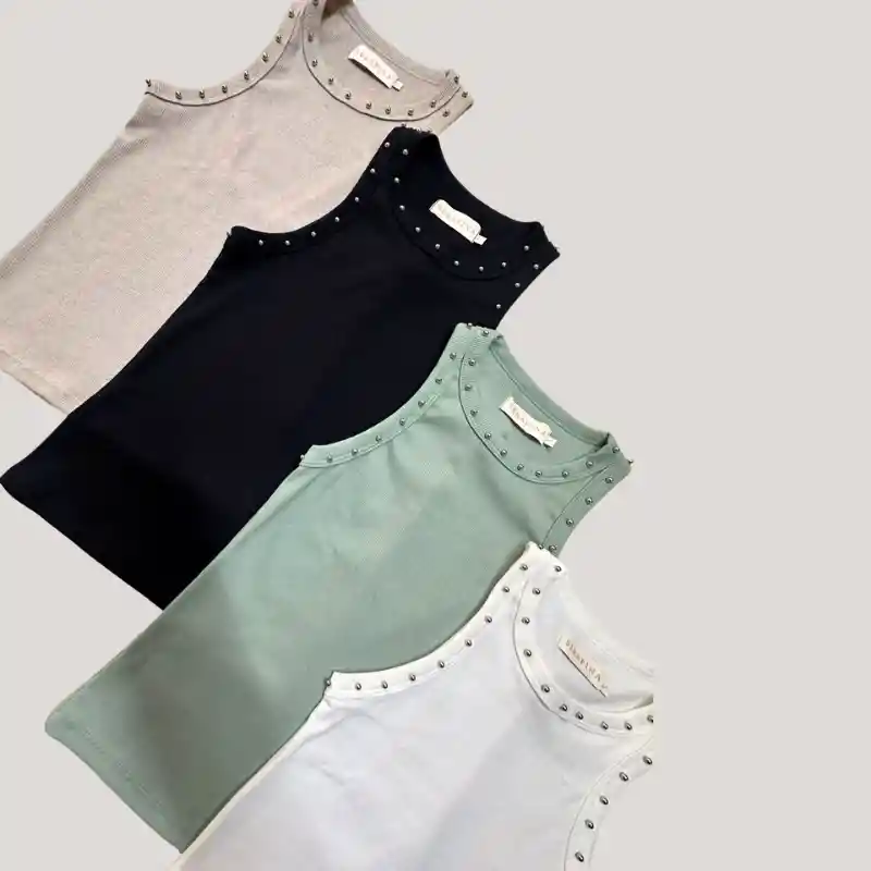 Camiseta Basica Rib Apliques Verde S