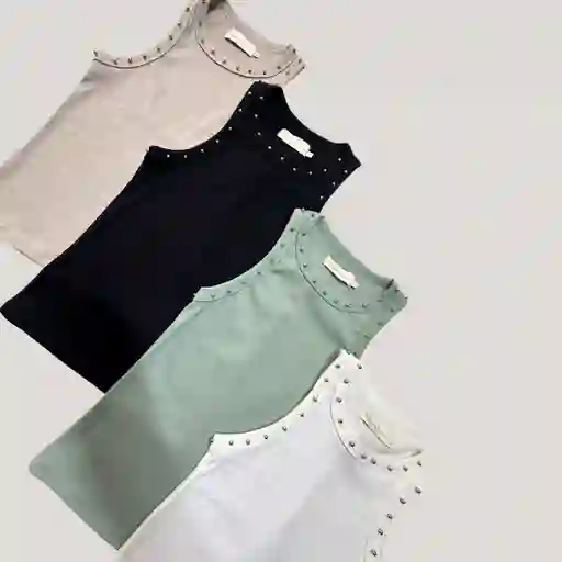 Camiseta Basica Rib Apliques Verde M