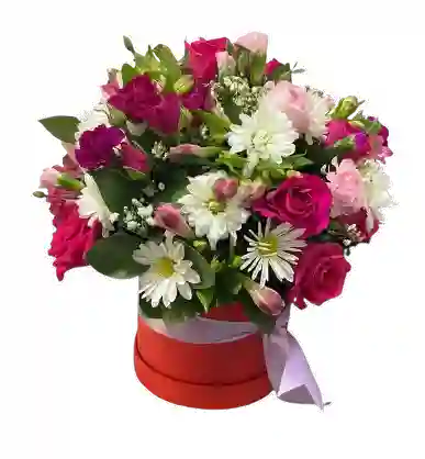 Caja Roja Con Rosas Y Margaritas