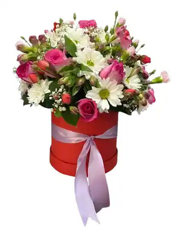 Caja Roja Con Rosas Y Flores Mixtas