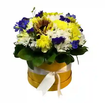 Caja Amarilla Con Flores Alegres