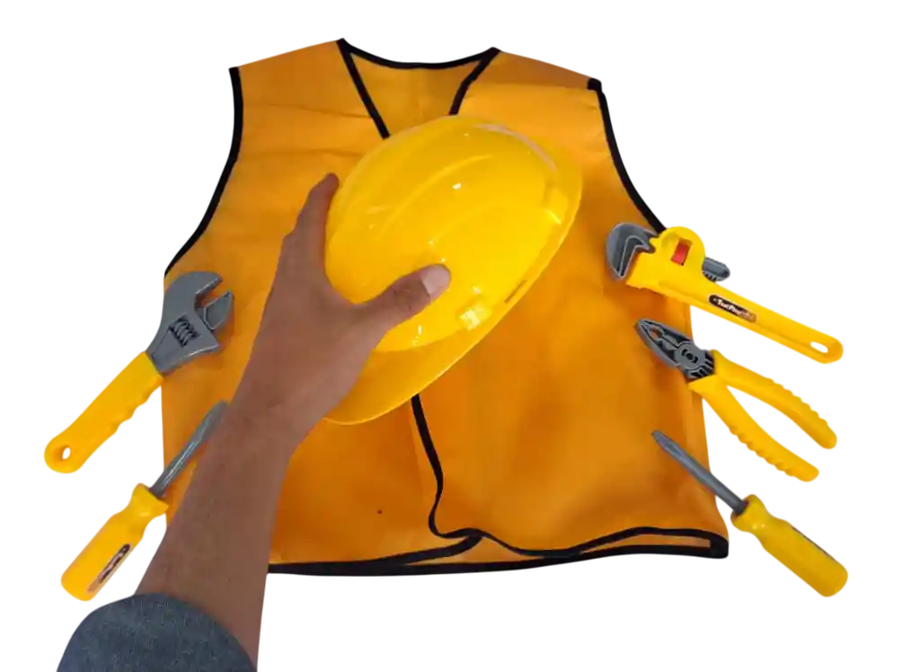 Set Ingeniero Constructor Chaleco Herramientas + Casco Niños