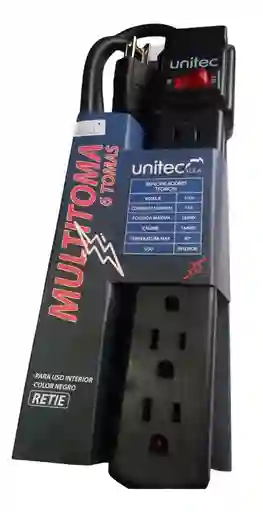 Multitoma Electrica De 6 Tomas Unitec 3 Metros 15a 1650w Negro